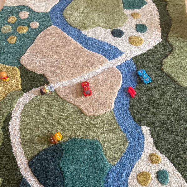 Abstract Landscape Wool Rug – Hand Tufted Modern Nursery Rug for Kids ...