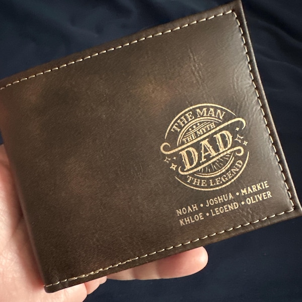 Engraved Leather Wallet for Dad Gifts From Kids, Custom Dad Wallet ...