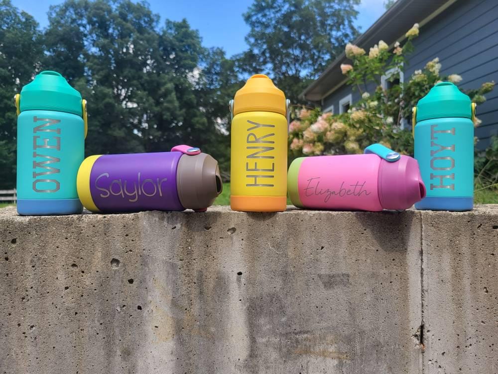 Personalized Kids Water Bottle with Straw – 12 oz Stainless Steel Tumbler – Custom Name Engraved – Gift for School, Camp, Daycare