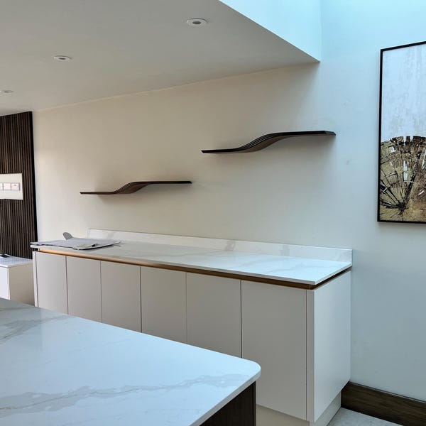 Curved Floating Shelf Wall Mounted, Modern Walnut Hanging Design ...