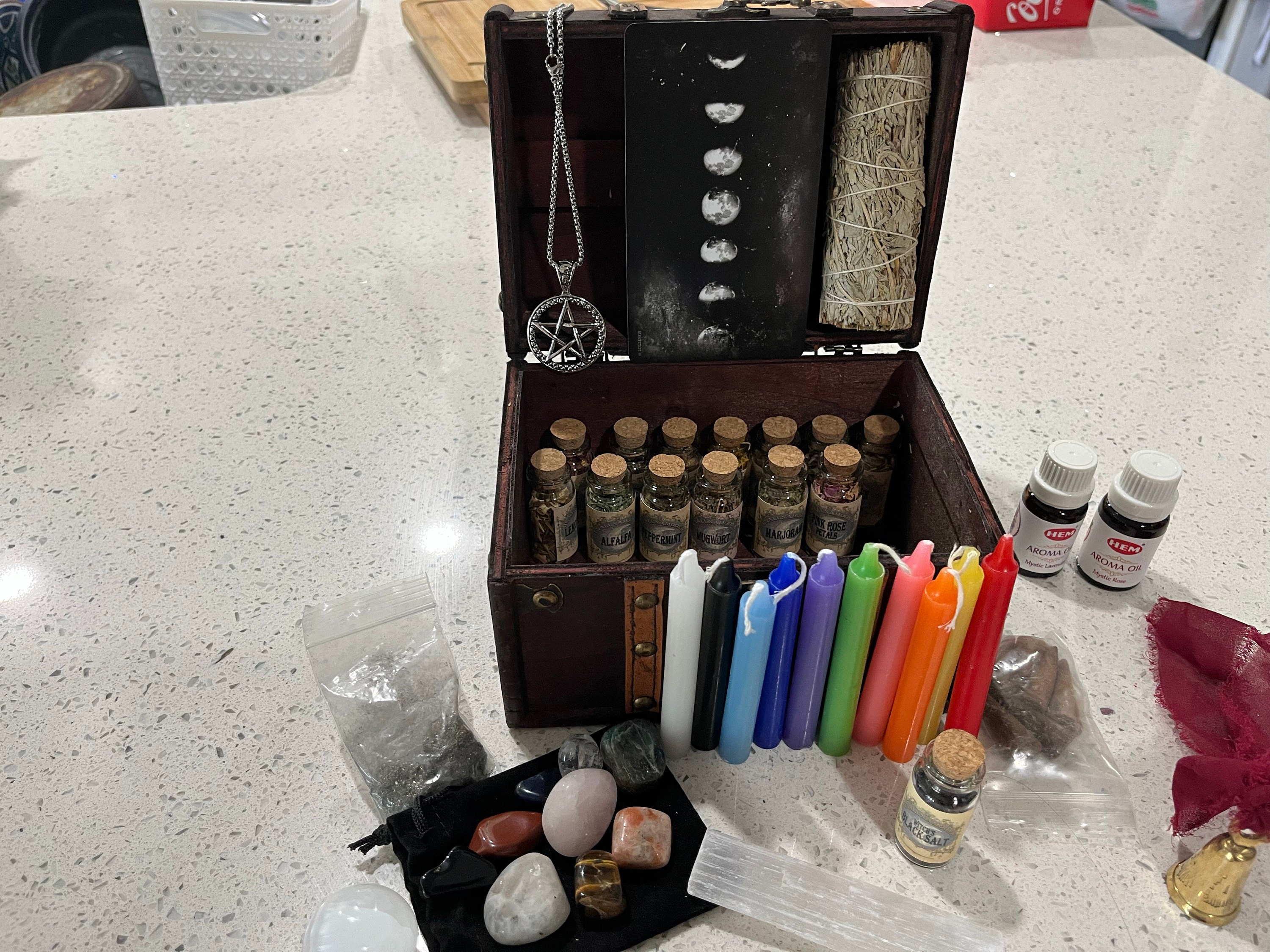 Witchcraft Kit, Apothecary kit Box with Wiccan Supplies, Witch Supplies Starter Kit, Altar Supplies for Witches