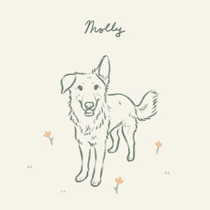 Cute Custom Dog Portrait with Flowers, Digital Pet Illustration, Minimal Dog Drawing, Unique Hand Drawn Pet Commission, Dog Memorial Gift