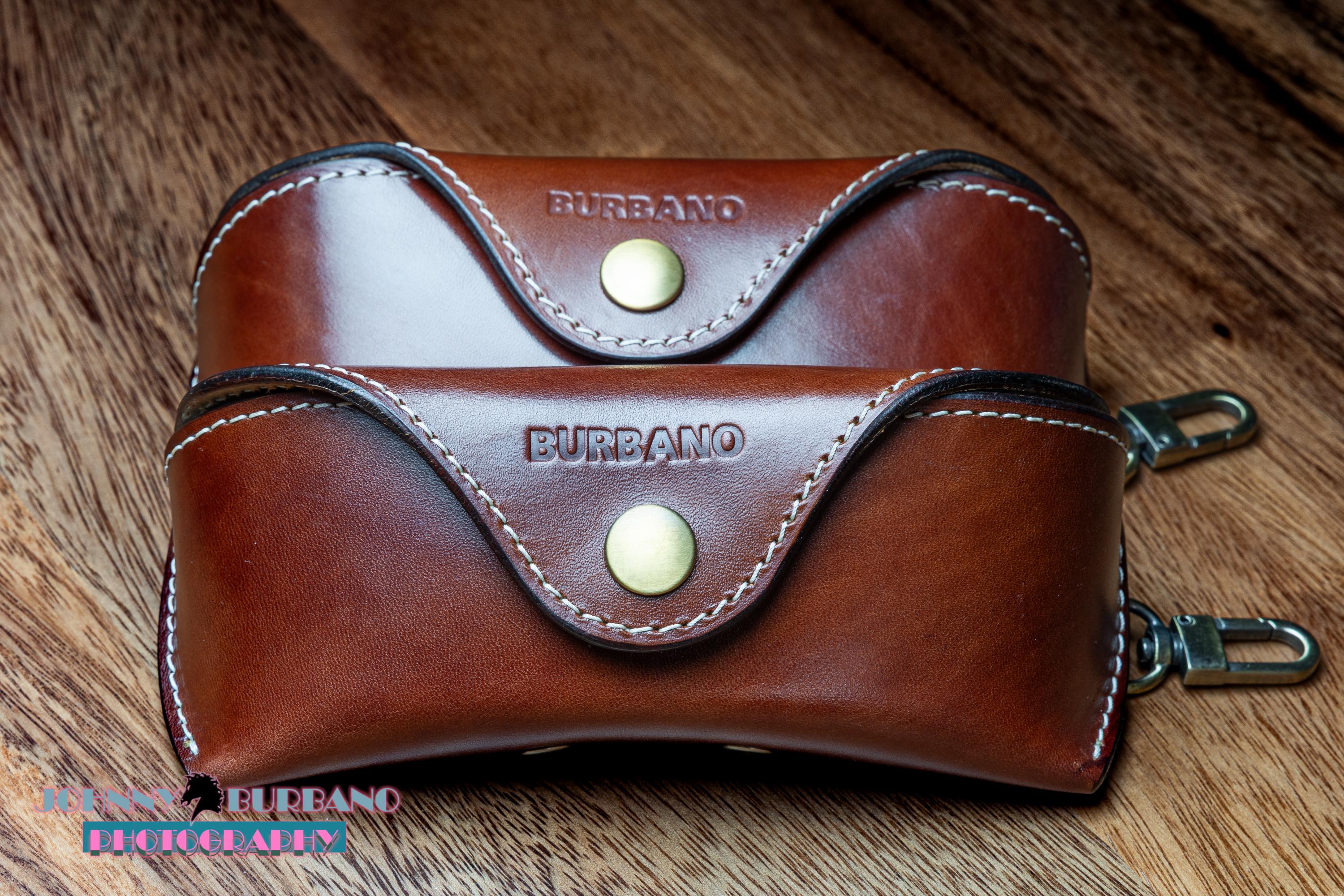 Leather sunglasses case vintage brown vegetable tanned leather
