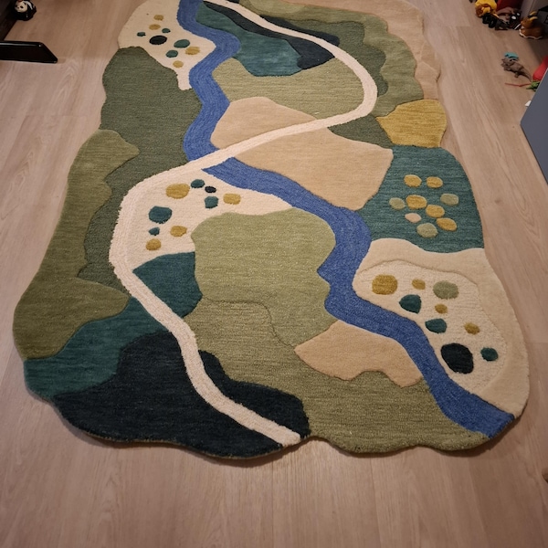 Abstract Landscape Wool Rug – Hand Tufted Modern Nursery Rug for Kids ...