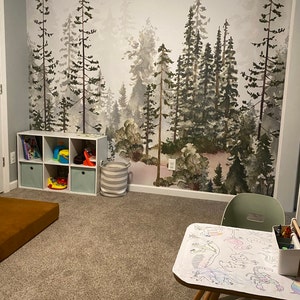 Watercolor Pine Forest Wall Decal Tree Fabric Nursery Woodland Decal Set,  Peel and Stick 10 Decals included #3082 - InnovativeStencils