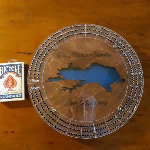 Custom Cribbage Board Laser Cut Lake Game Gift Personalized Wooden