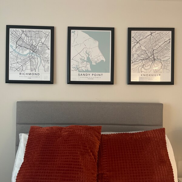 Personalized Set of 3 Any City Map Prints Custom Locations Home Town ...