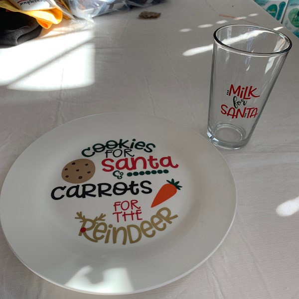 Santa Cookie Plate and Milk Glass, Christmas Cookie Plate, Carrots for ...