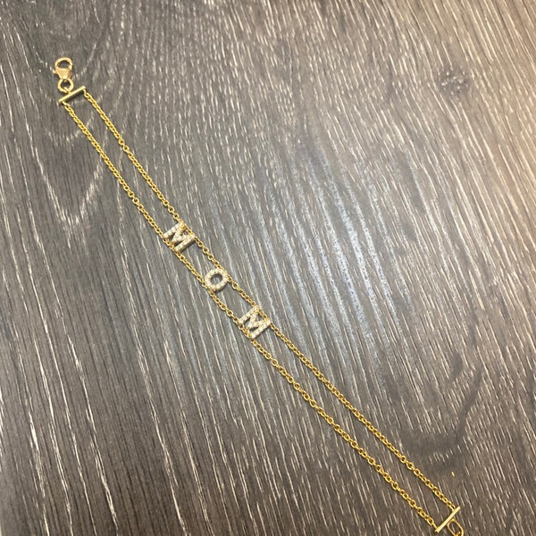 14K Solid Yellow Gold Diamond Initials, Diamond Cursive 