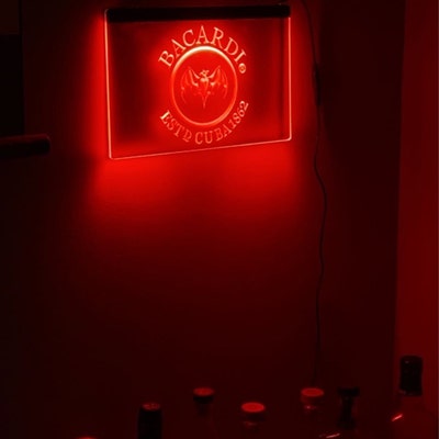 Bacardi LED Sign Light Neon Acrylic Carved Hanging Wall Mancave Whiskey ...