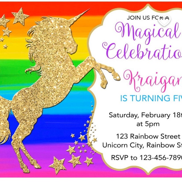 Rainbow Party, Unicorn Etsy Invitation, - Birthday Invitation, Rainbow Invitation, Girl Invitation, Unicorn Unicorn Birthday Unicorn Birthday