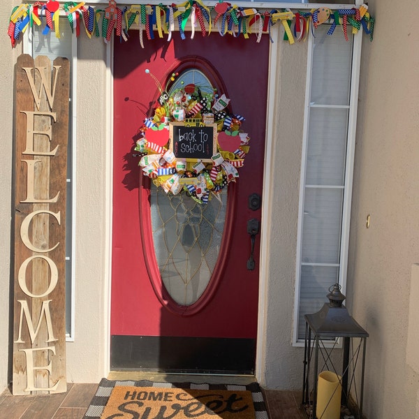 Back to School Deco Mesh Wreath | Teacher Classroom Door Decor With ...