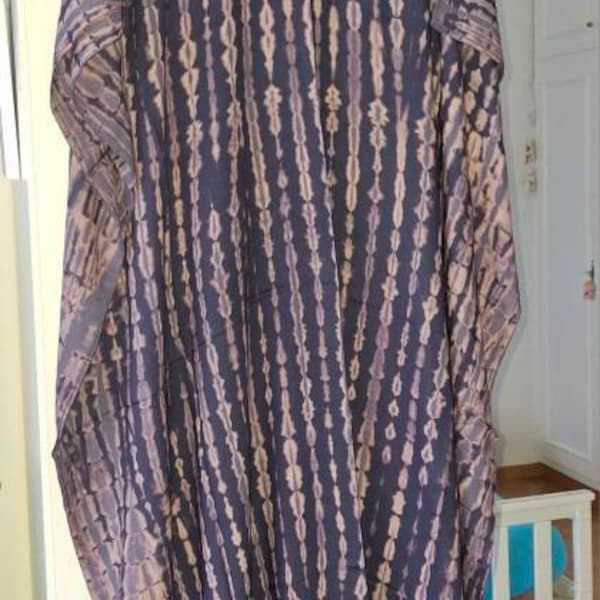 Soft Cotton Zipper Front Kaftan In Floral Block Print