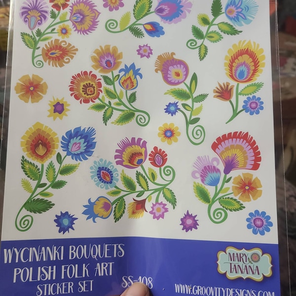 Wycinanki Paper Cut Style Flowers. Polish Folk Art Sticker Sheet. Folk ...