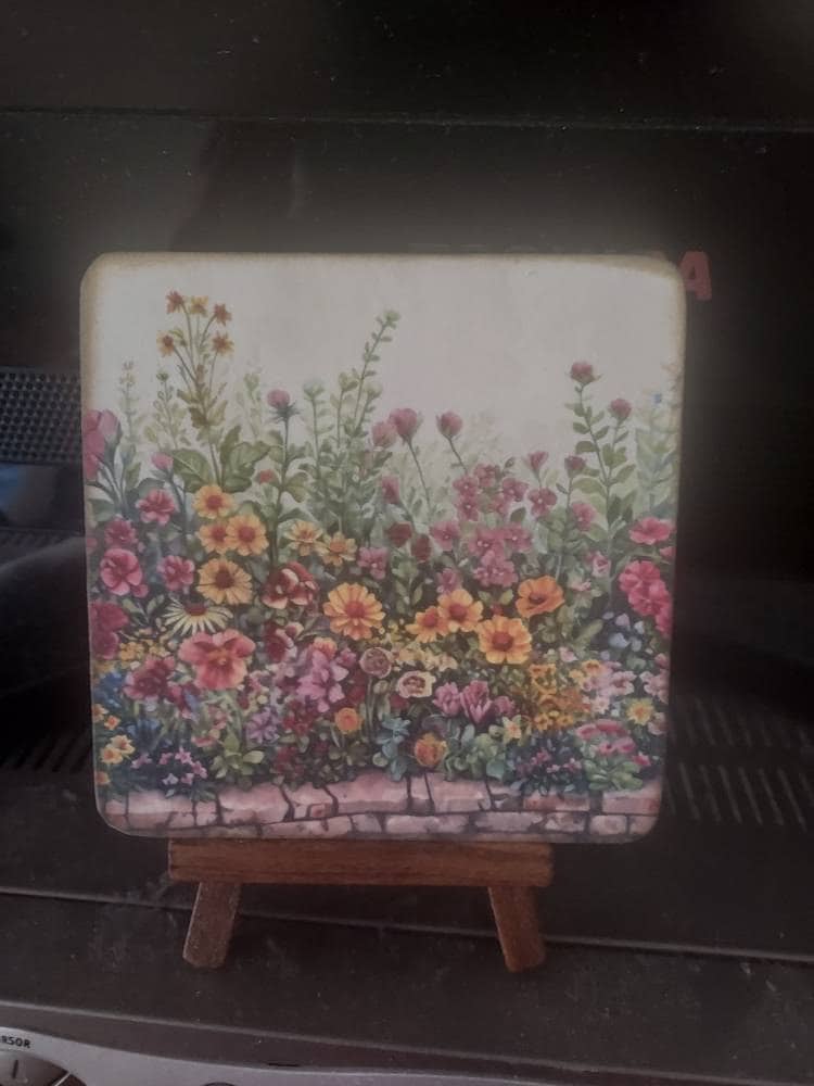 Summer floral wood signs with easel,mini art, summer decor, tiered tray, desk art, handcrafted gift,windowsill art, Mother&#39;s Day gift, bike
