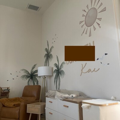Autocollant Mural Décoratif Tropical - Palmiers Et Perroquet - Aquarelle Sur Toile - Neuf