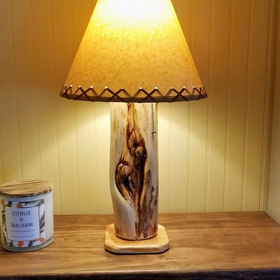 The Little Sawtooth Mountain Log Table Lamp W/rawhide Shade - Etsy