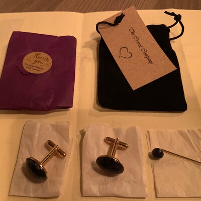 mother of pearl cufflinks and tie pin