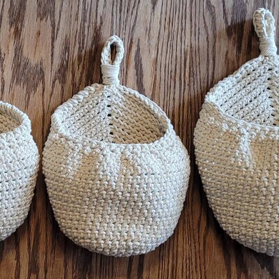 Crochet PATTERN Hanging Teardrop Basket DIY Storage and Organization
