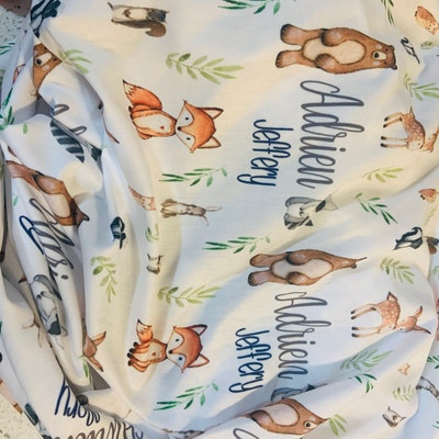 Woodland Animal Blanket, Custom Swaddle Blanket, Personalized Baby ...