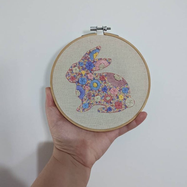 Original Floral Bunny Hand Embroidery Pattern and Stitch Guide | Easter ...