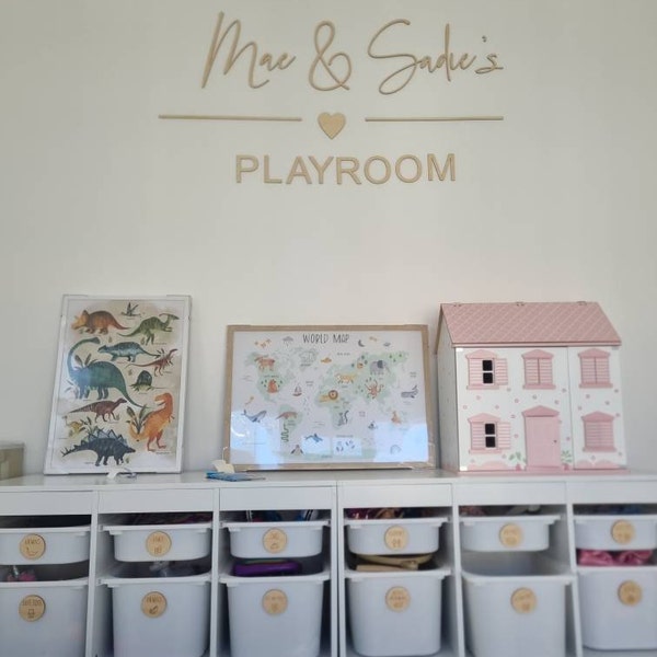 Personalised Playroom Sign – Wooden Wall Script Art, Custom Kids Room ...