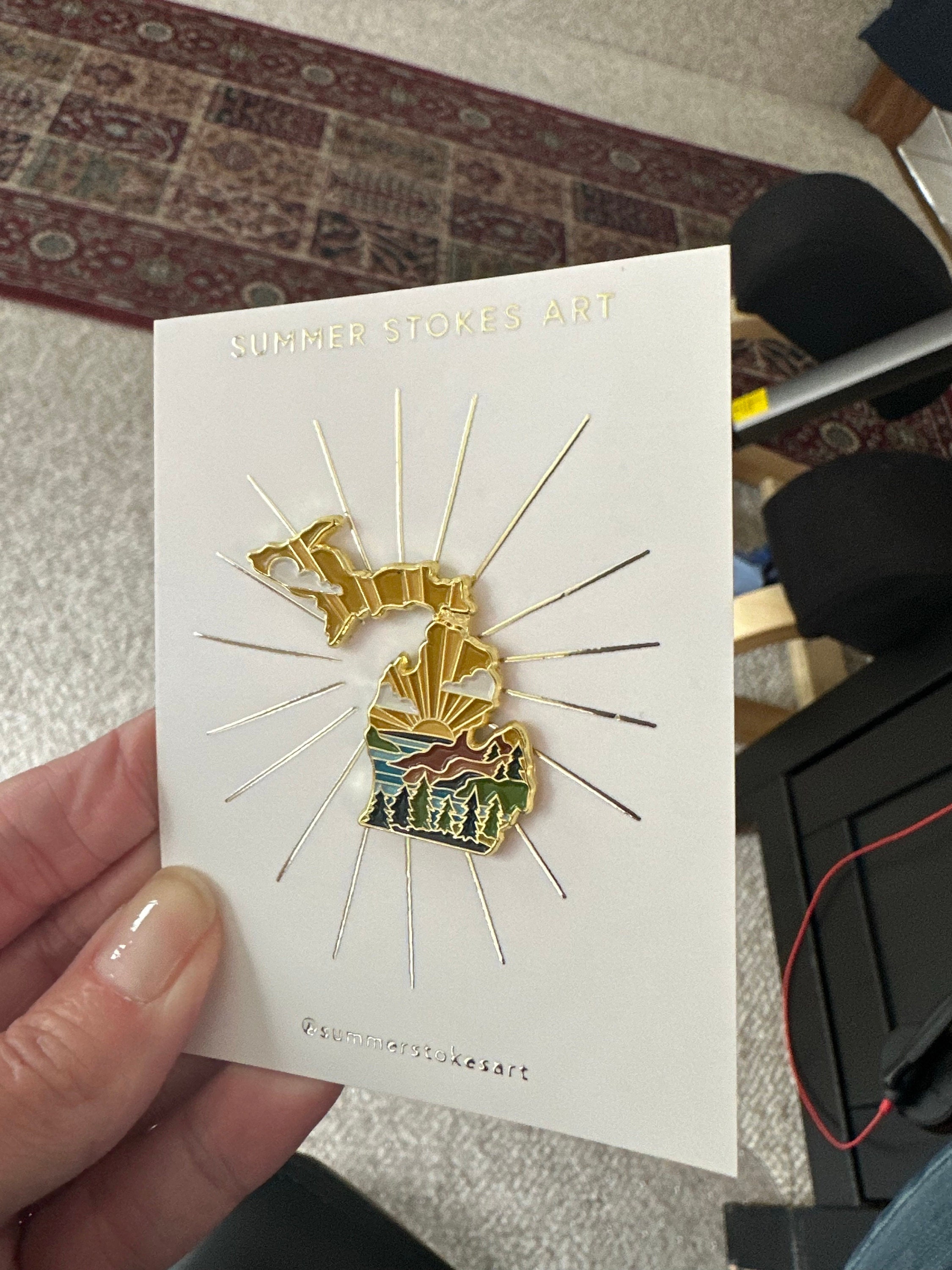 Michigan Enamel Pin | Gold Soft Enamel Pin | Illustrated United State Pin | Butterfly Clasp | 1.25&quot;