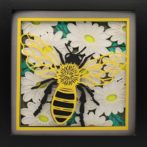 3d Bee and Daisies Shadow Box Svg, 3d Bee Shadow Box Svg, 3d Daisy ...