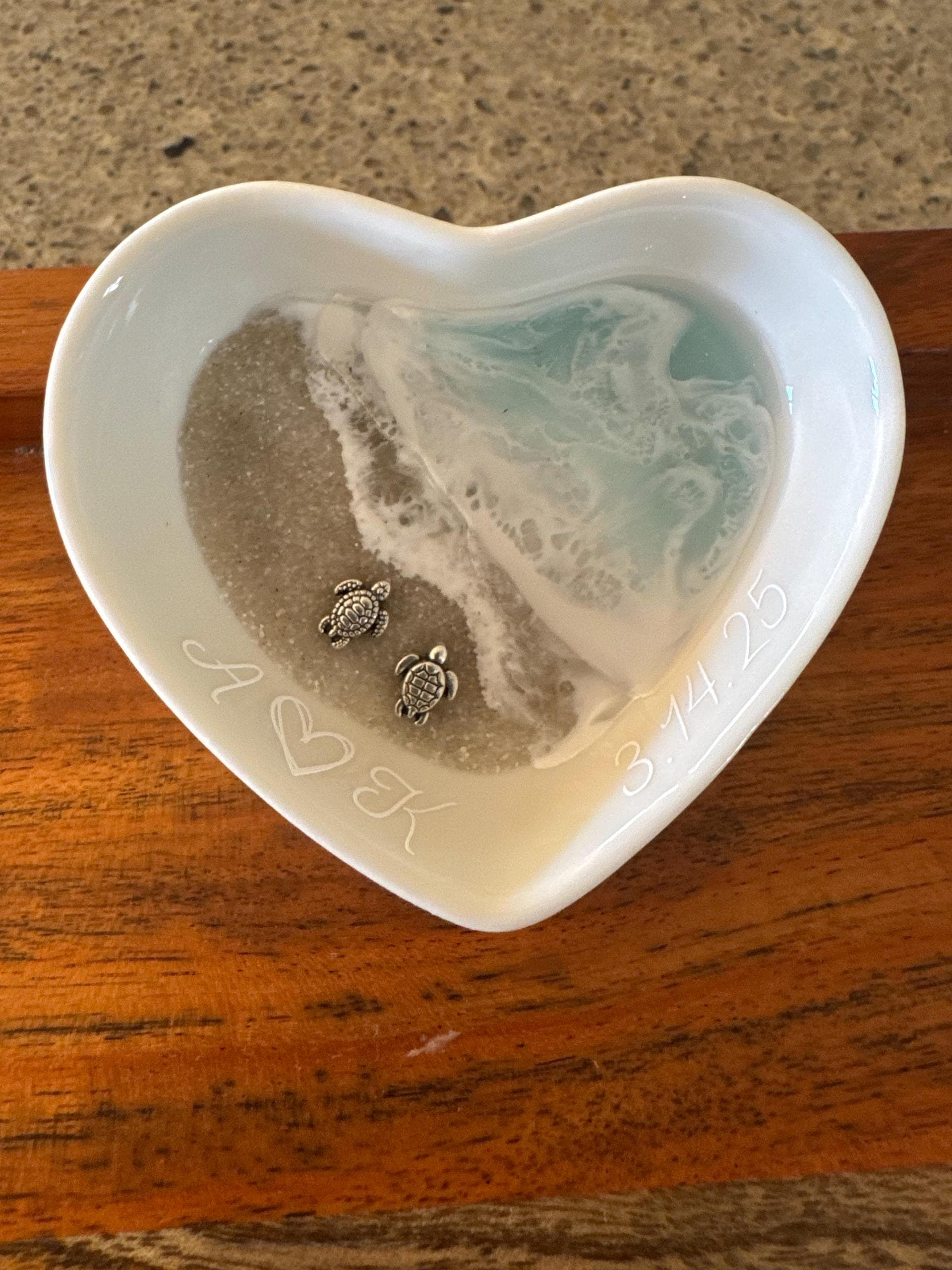 Personalized Turtle Ring Dish Custom Wedding Gift Engagement Engaged Fiancé Wife Custom Ocean Decor Beach Ceramic Heart Woman Anniversary