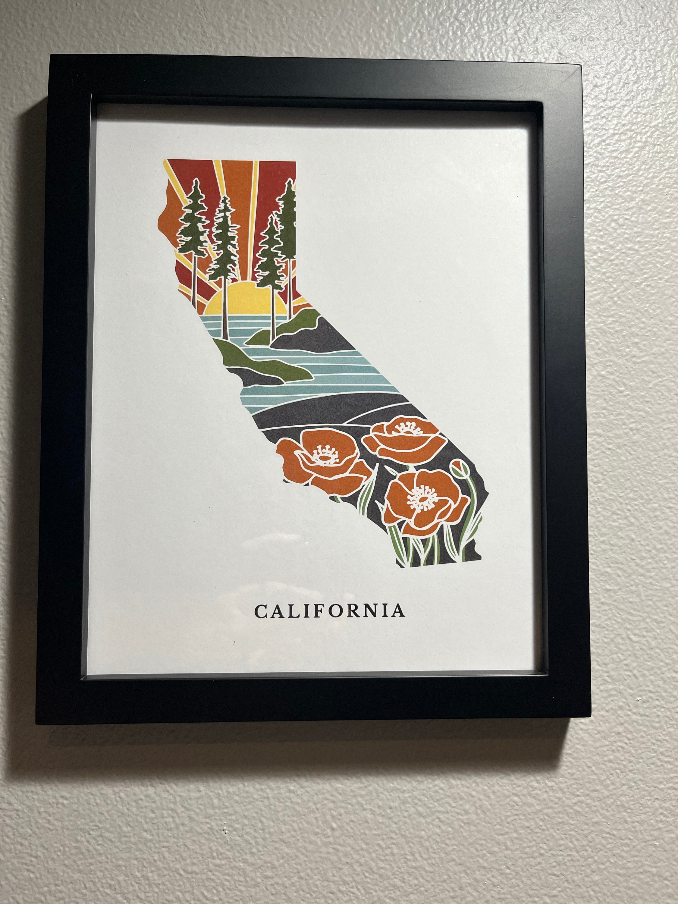 California Poppy Poster | 5x7, 8x10, 11x14, 16x20 Archival Art Print | CA Outline Poster | California Illustration | State Wall Art