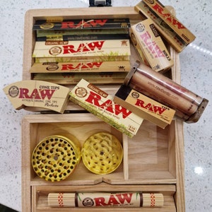 Wooden Roll Box Set: RAW Papers, Gold & Roll Mat Handmade