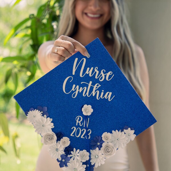 Nurse Graduation Cap Topper Nursing Glitter Grad Cap Floral Sunflower ...