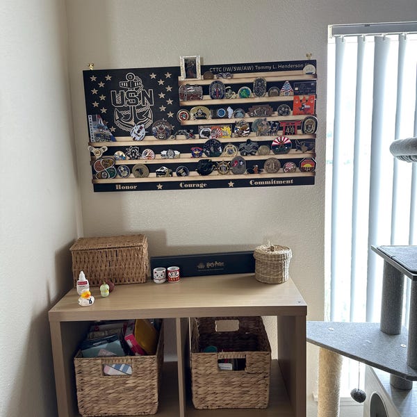 Black and White Stained Military Challenge Coin Display Rack US Wood ...