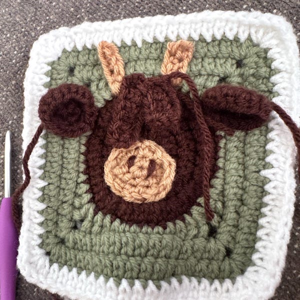 Highland Cow Granny Square Crochet Pattern With Video: Farm Animal Baby ...