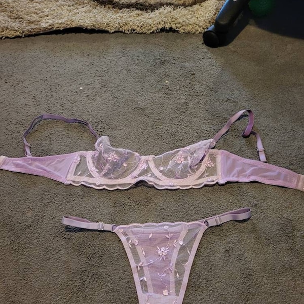 Royal Purple Sheer Striped Bra and High Waist Panty Set