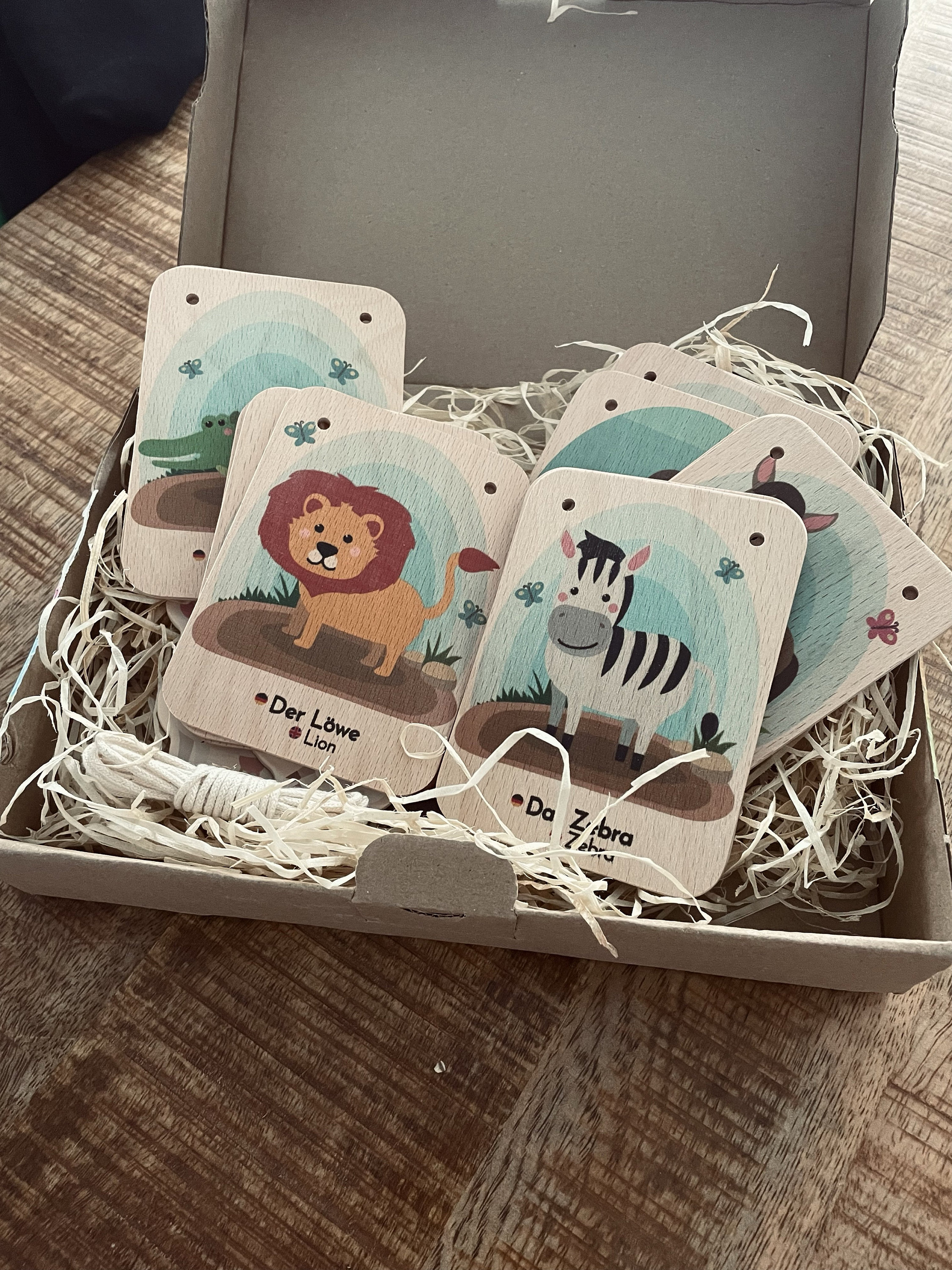 Personalized wooden animal learning cards for children - Learn German/English - Montessori toys, wooden toys, animal cards