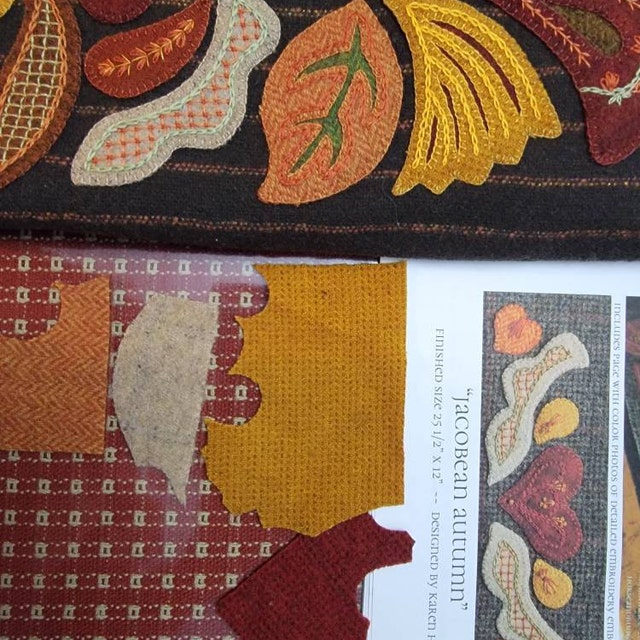 Wool Applique PATTERN KIT Embroidery jacobean Autumn 25 1/2 X 12