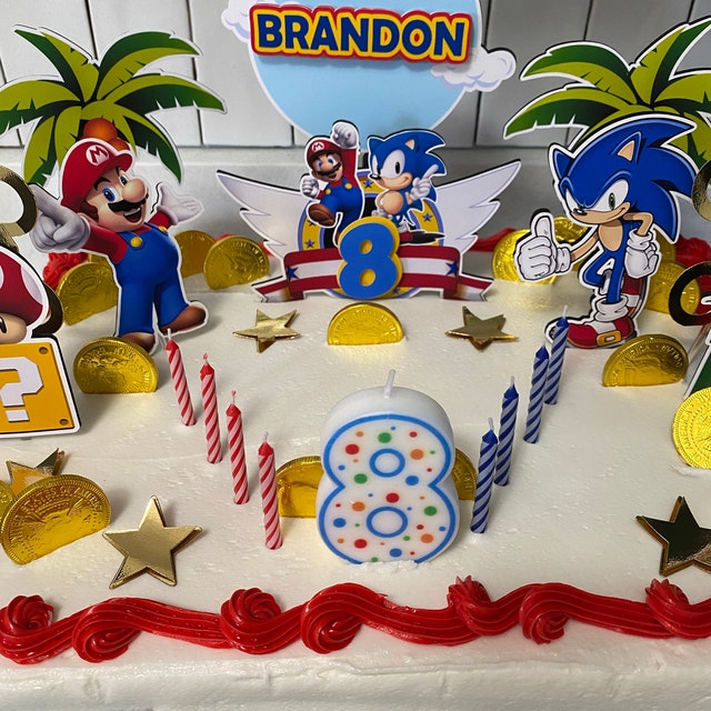  Edible Mario Themed Birthday Party Cake Topper Image SoNiC  Decoration Frosting 1/4 Sheet : Grocery & Gourmet Food