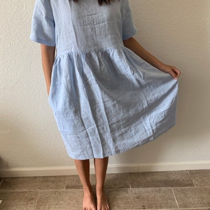 MATILDA Linen Dress / Midi Summer Dress / Short Sleeve Simple - Etsy