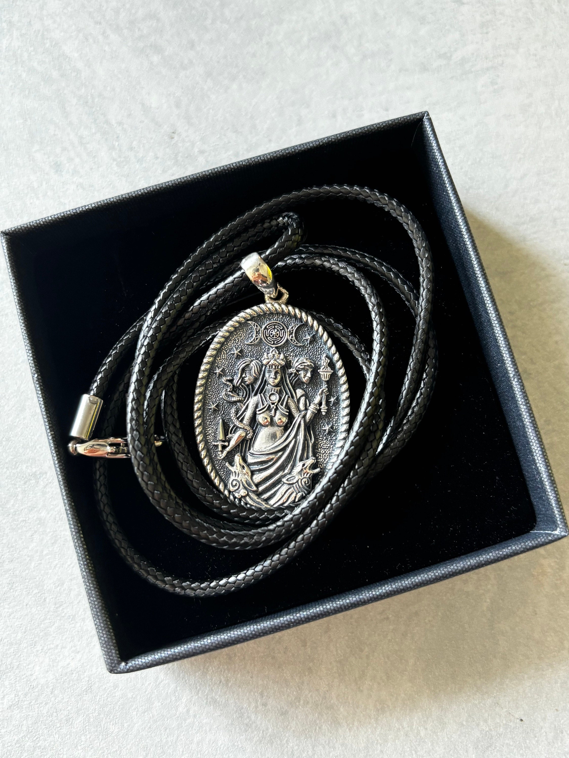 Sterling Silver Exquisite Triple Moon Goddess Necklace, Goddess Statue Medal, Full Moon Hecate Pendant, Occult Jewelry, Feminine Energy Gift