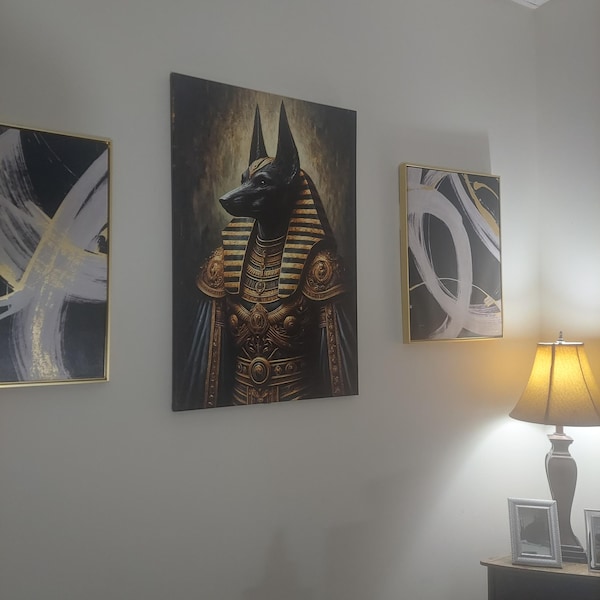 Drea's Anubis Canvas Print – Gothic Egyptian Wall Art on Museum-Grade Canvas canvas print in their home — Antarmada