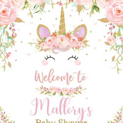 Unicorn Welcome Sign, EDITABLE TEMPLATE, Pink Floral 1st Birthday Girl ...