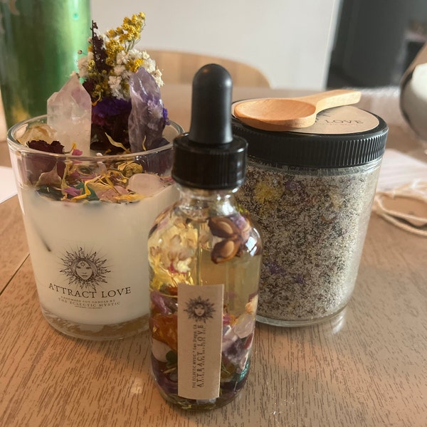 Attract Love Intention Candle Packed With Crystals, Herbs & Flowers ...