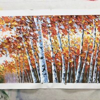 Large Birch Trees Oil Painting on Canvas Boho Wall Decor Autumn Birch ...
