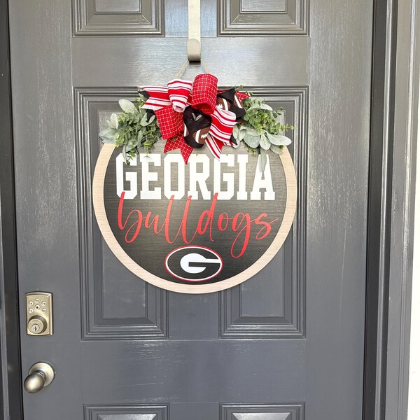 Uga Sign Round Georgia Door Wreath | Front Door Decor | UGA Door Hanger | Front Door ...