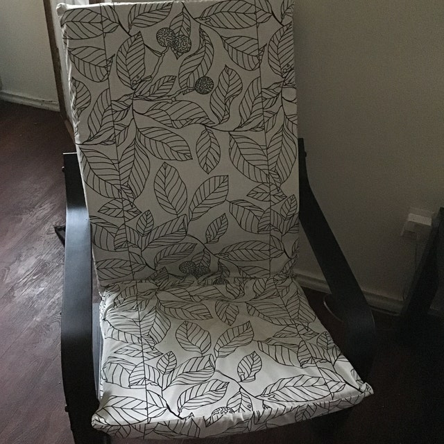 IKEA Poang Chair Cushion Cover White Leaf Print 