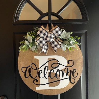 Front Door Decor Last Name/initial Welcome Sign Year Round Wreath Front ...