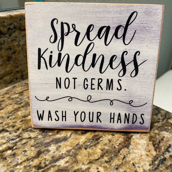 Spread Kindness Not Germs Wash Your Hands Wood Sign, Restroom Sign ...