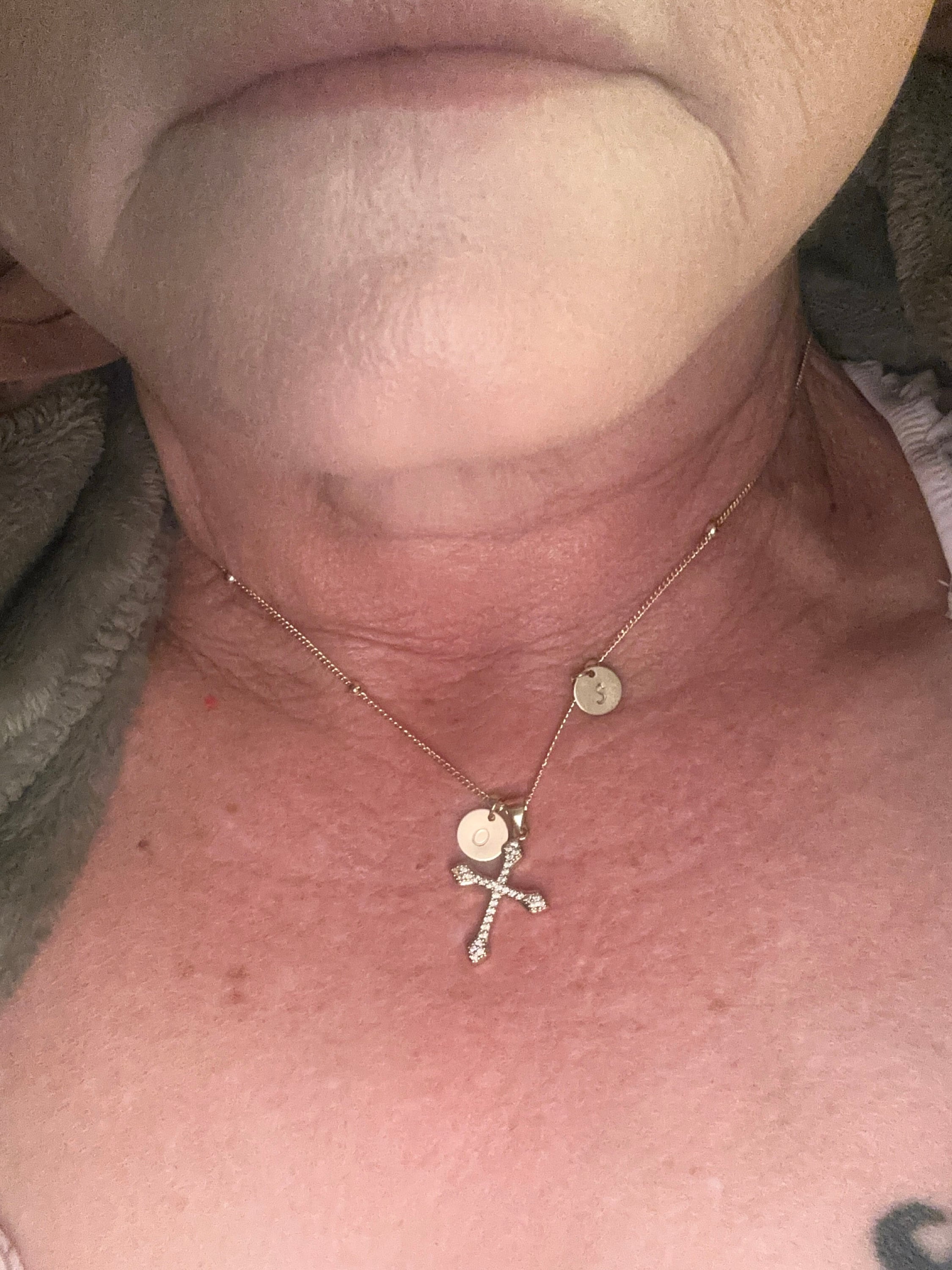 Gold Cross Necklace, Personalized Initial, Hand Stamp Disc, Religious Pendant, Gold Filled Cross Necklace, Birthday Gift, Christmas Gift