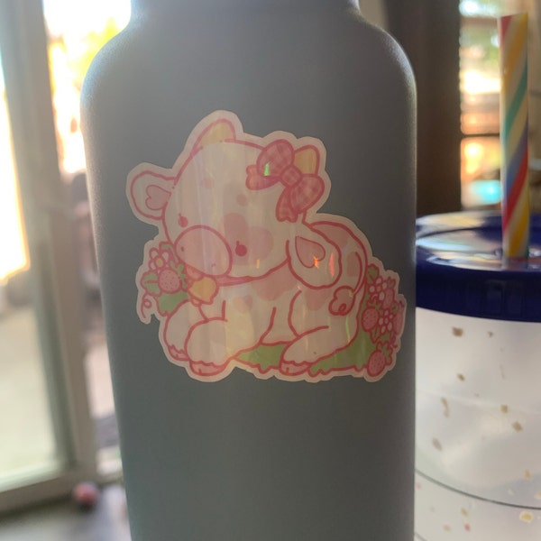 Strawberry Cow - Holographic Vinyl Sticker - Etsy